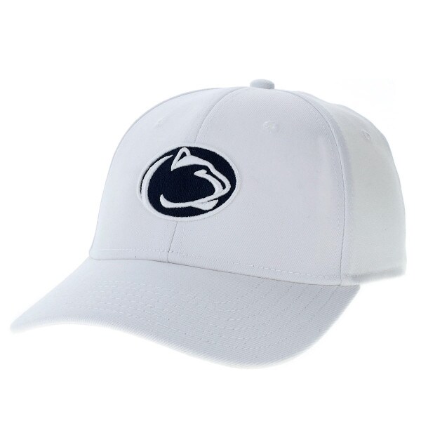 white stretch fit hat with embroidered Penn State Athletic Logo